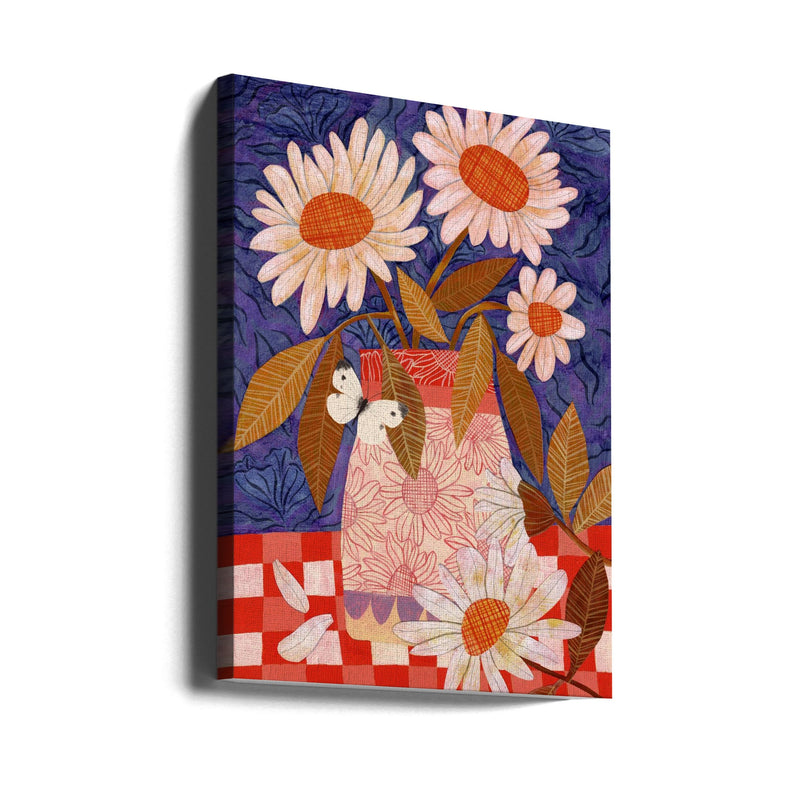 Daisies In A Patterned Vase - Stretched Canvas, Poster or Fine Art Print I Heart Wall Art