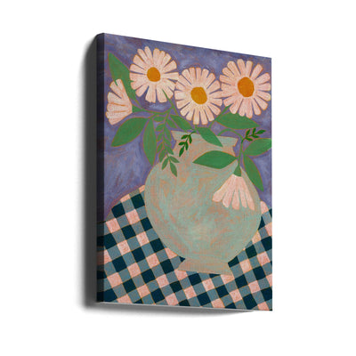 Daisies In An Aqua Blue Vase - Stretched Canvas, Poster or Fine Art Print I Heart Wall Art