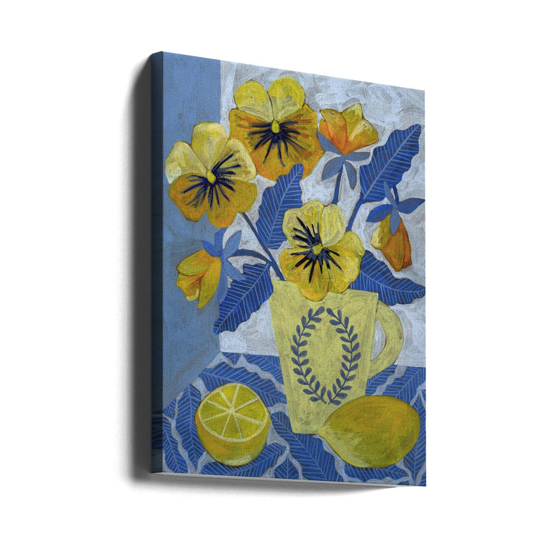 Yellow Pansies And Lemons - Stretched Canvas, Poster or Fine Art Print I Heart Wall Art