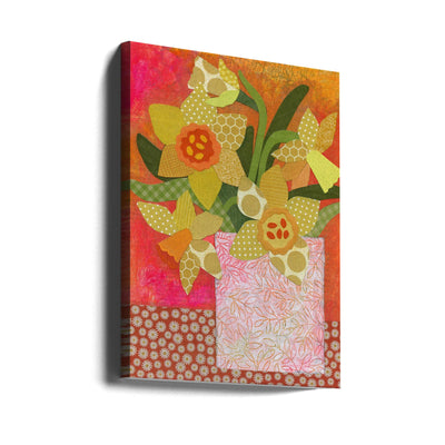 Patchwork Daffodil Still Life - Stretched Canvas, Poster or Fine Art Print I Heart Wall Art