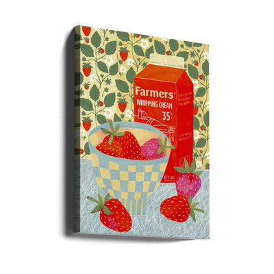 Strawberries In A Checkered Bowl - Stretched Canvas, Poster or Fine Art Print I Heart Wall Art
