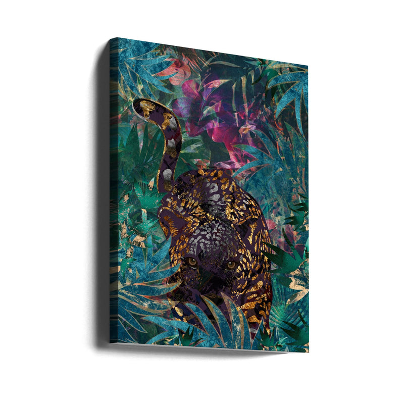 Black gold tropical jungle jaguar - Stretched Canvas, Poster or Fine Art Print I Heart Wall Art
