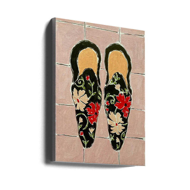 Black Shoes On Pink Tiles - Stretched Canvas, Poster or Fine Art Print