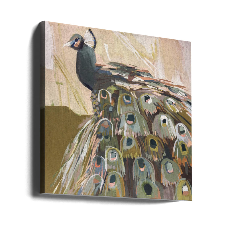 Peacock Olive - Square Stretched Canvas, Poster or Fine Art Print I Heart Wall Art