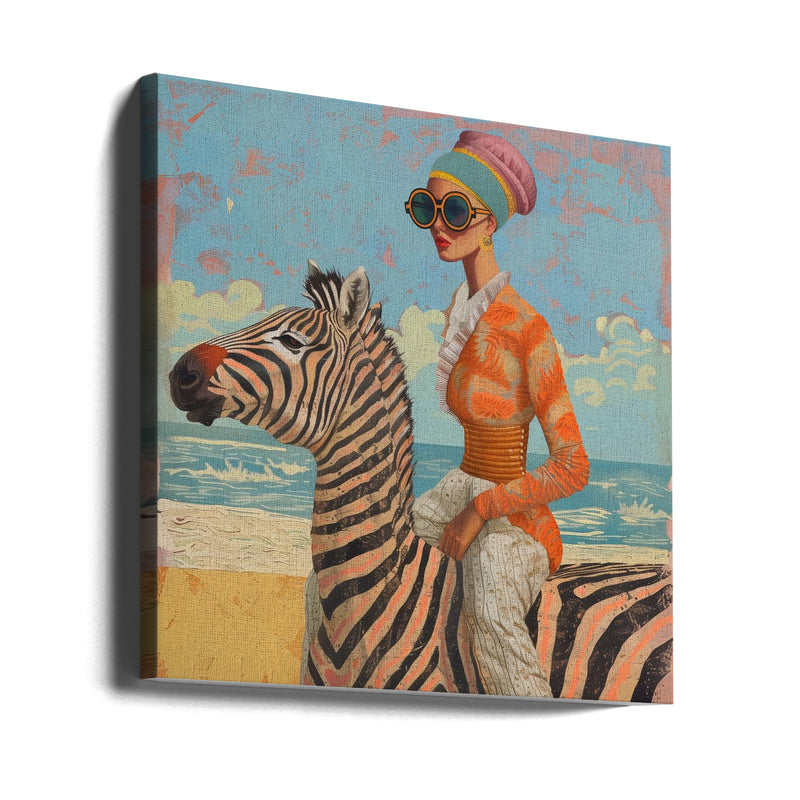 Woman and Zebra - Square Stretched Canvas, Poster or Fine Art Print I Heart Wall Art