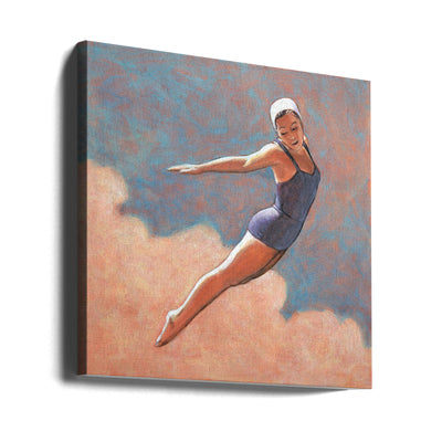 High Diver In Soft Clouds - Square Stretched Canvas, Poster or Fine Art Print I Heart Wall Art