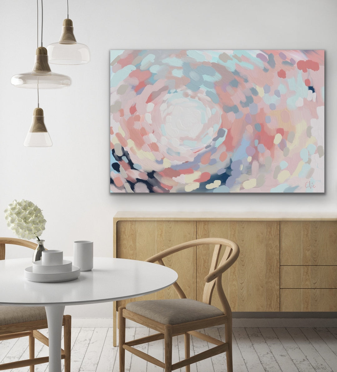 Carnivale - Pastel Abstract Canvas Print with Pink Blue Yellow Dots - I Heart Wall Art