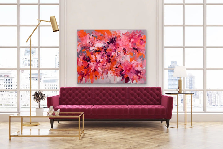 Casanova - Orange and Pink Abstract Floral Stretched Canvas Print or Framed Fine Art Print - Artwork I Heart Wall Art Australia