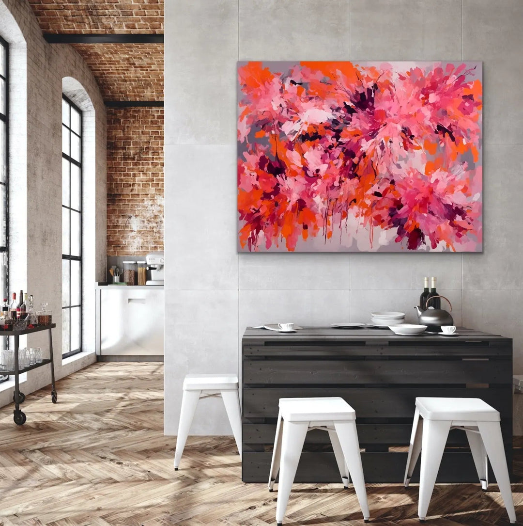 Casanova - Orange and Pink Abstract Floral Stretched Canvas Print or Framed Fine Art Print - Artwork I Heart Wall Art Australia