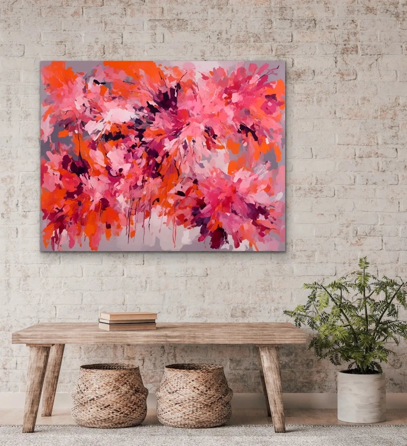 Casanova - Orange and Pink Abstract Floral Stretched Canvas Print or Framed Fine Art Print - Artwork I Heart Wall Art Australia
