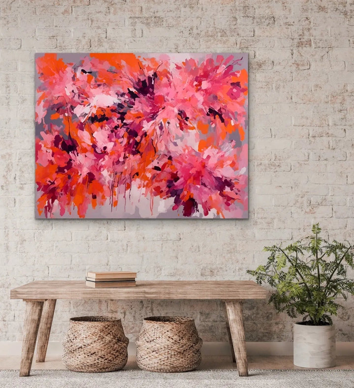 Casanova - Orange and Pink Abstract Floral Stretched Canvas Print or Framed Fine Art Print - Artwork I Heart Wall Art Australia