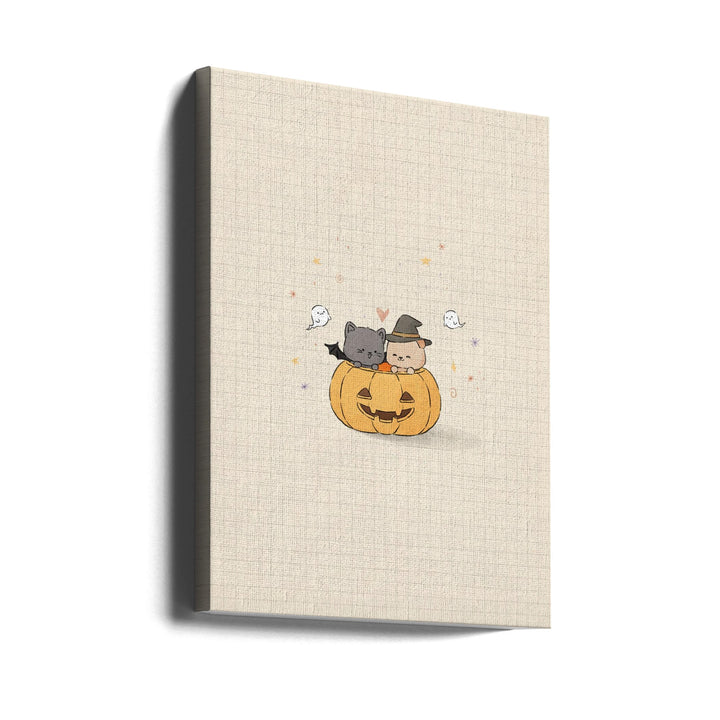 Cat and Dog In Halloween - Stretched Canvas, Poster or Fine Art Print I Heart Wall Art