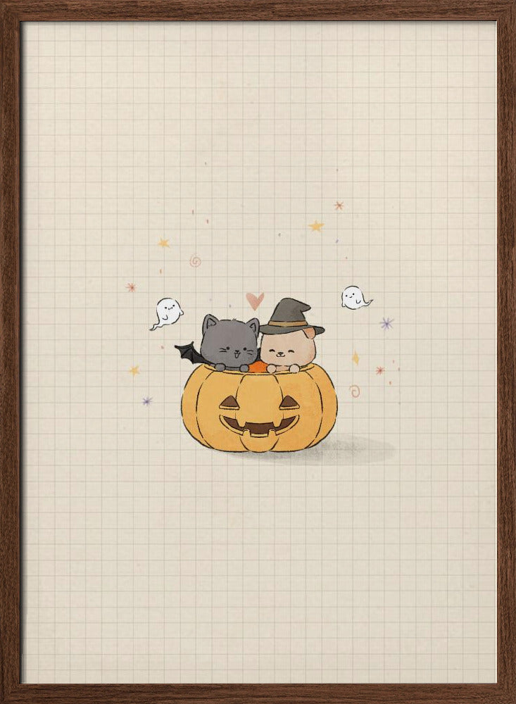 Cat and Dog In Halloween - Stretched Canvas, Poster or Fine Art Print I Heart Wall Art
