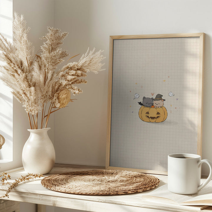 Cat and Dog In Halloween - Stretched Canvas, Poster or Fine Art Print I Heart Wall Art