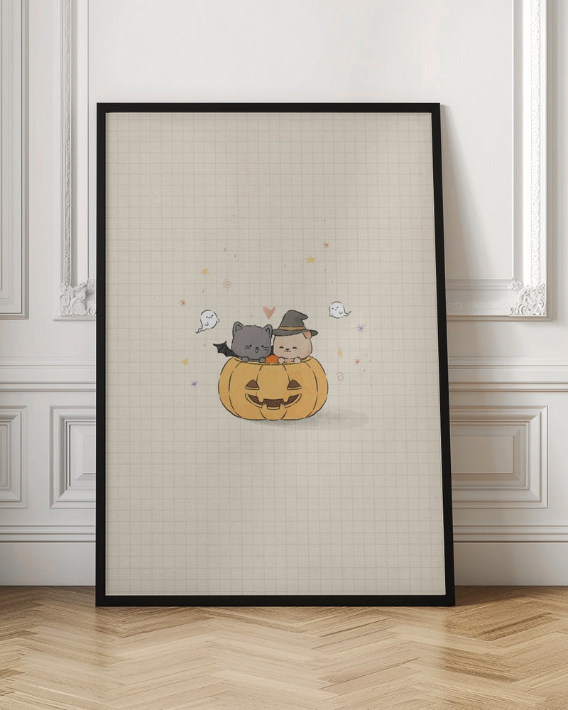 Cat and Dog In Halloween - Stretched Canvas, Poster or Fine Art Print I Heart Wall Art