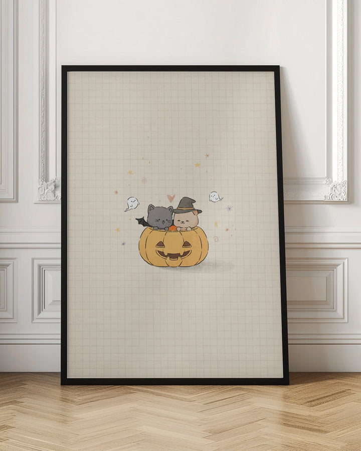 Cat and Dog In Halloween - Stretched Canvas, Poster or Fine Art Print I Heart Wall Art