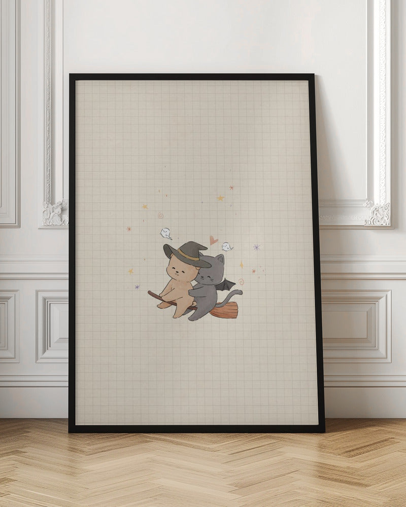 Cat and Dog In Halloween - Stretched Canvas, Poster or Fine Art Print I Heart Wall Art