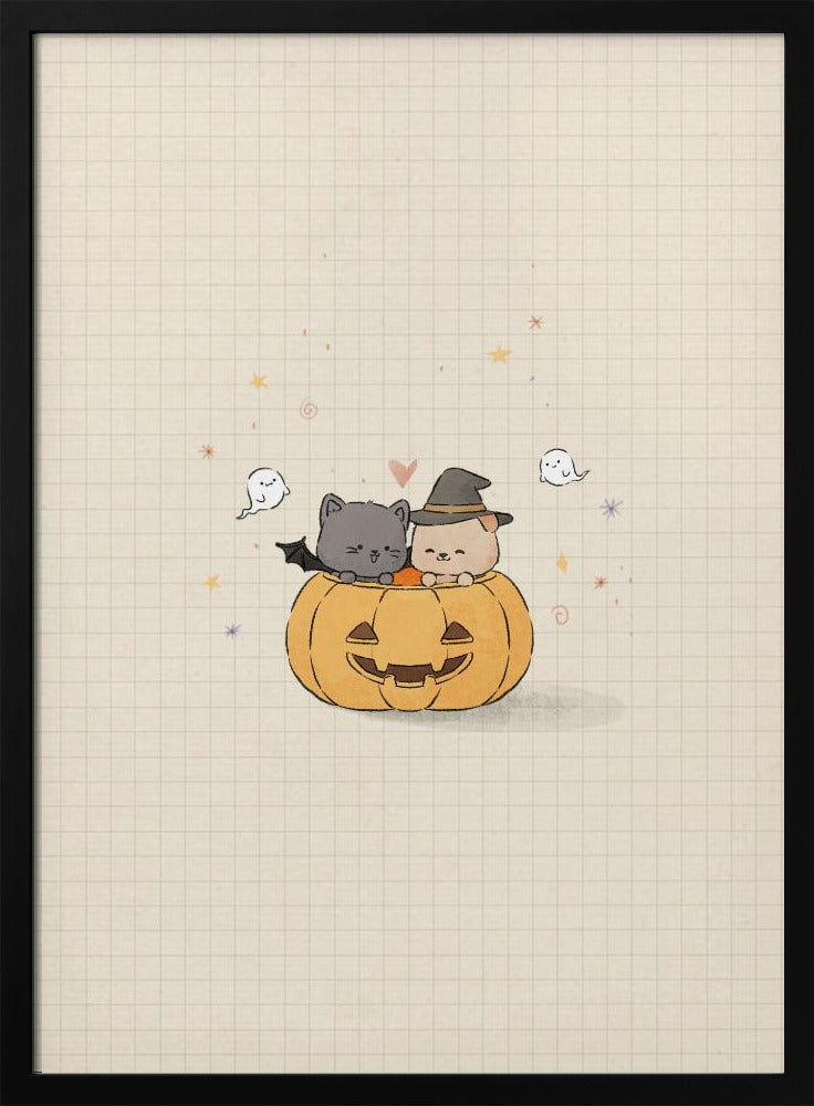 Cat and Dog In Halloween - Stretched Canvas, Poster or Fine Art Print I Heart Wall Art