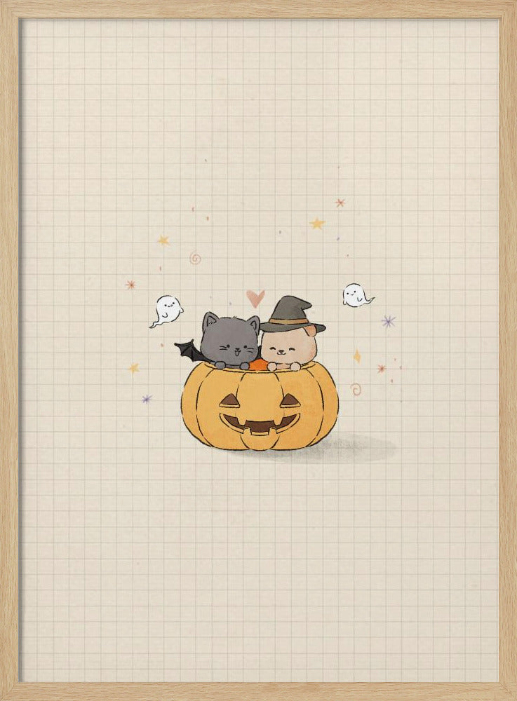 Cat and Dog In Halloween - Stretched Canvas, Poster or Fine Art Print I Heart Wall Art