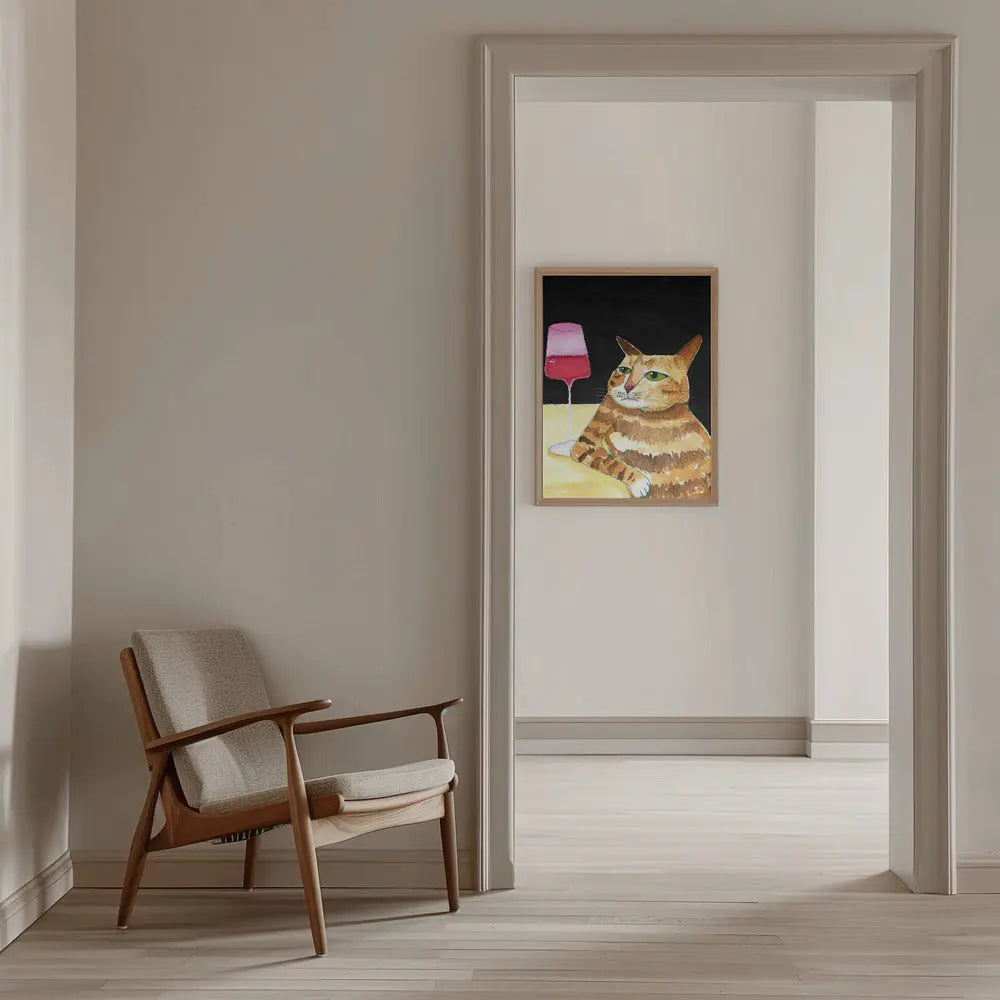 Cat Friday Night Drinks Wine Funny Cat Humour - Stretched Canvas, Poster or Fine Art Print I Heart Wall Art