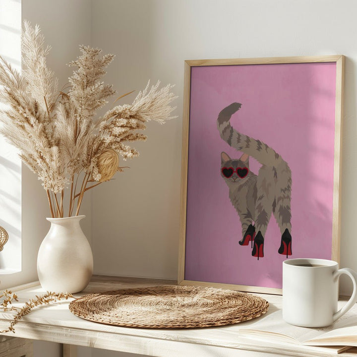 Cat in heels - Stretched Canvas, Poster or Fine Art Print - I Heart Wall Art - Poster Print, Canvas Print or Framed Art Print