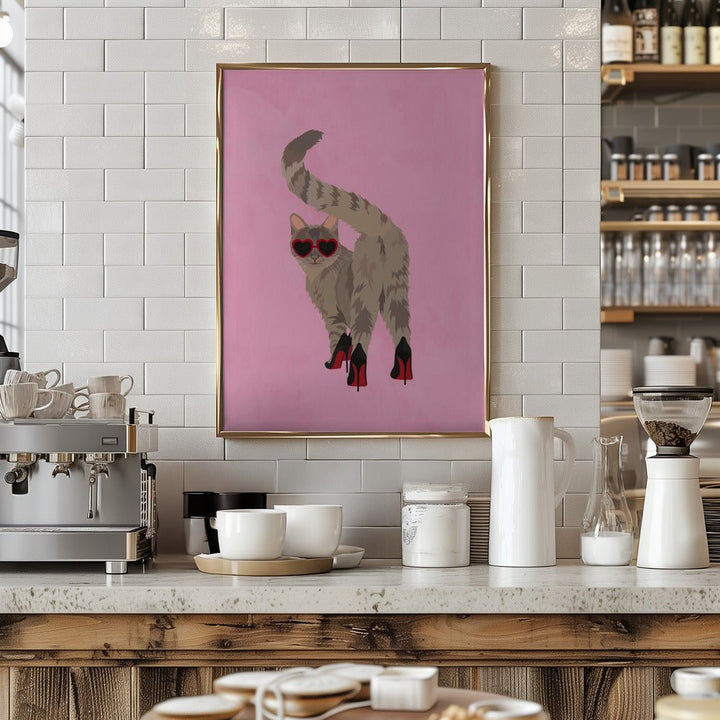 Cat in heels - Stretched Canvas, Poster or Fine Art Print - I Heart Wall Art - Poster Print, Canvas Print or Framed Art Print