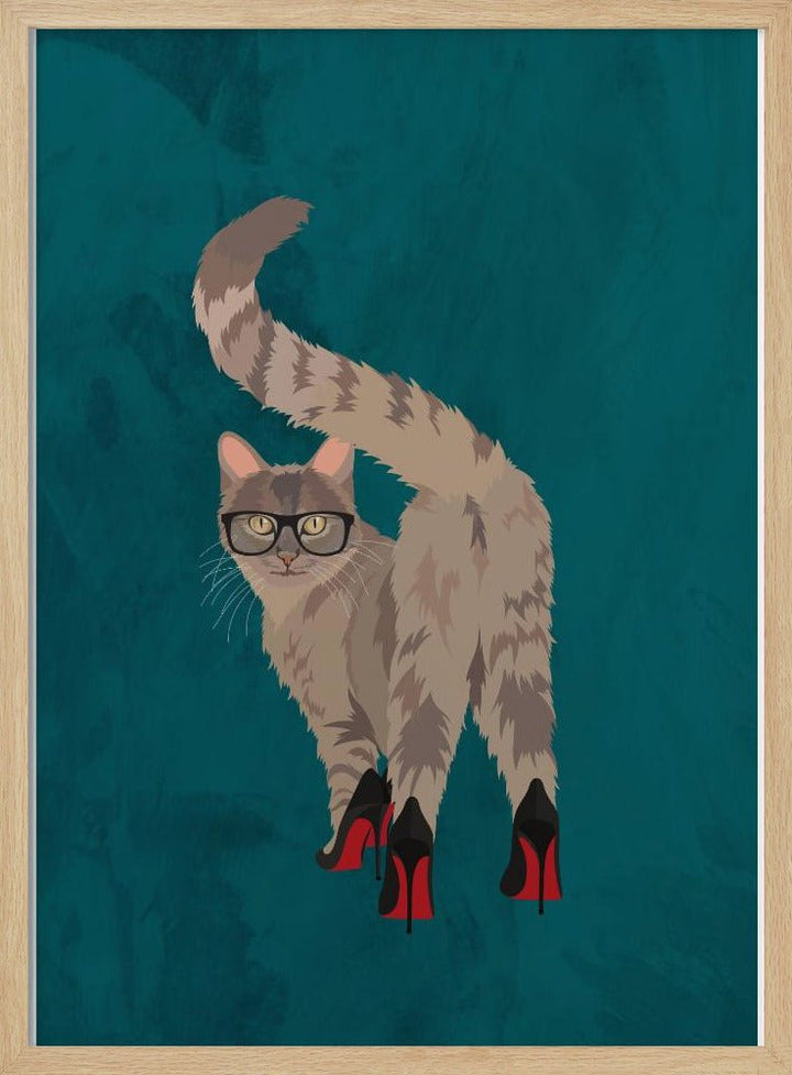 Cat in heels turquoise - Stretched Canvas, Poster or Fine Art Print - I Heart Wall Art - Poster Print, Canvas Print or Framed Art Print