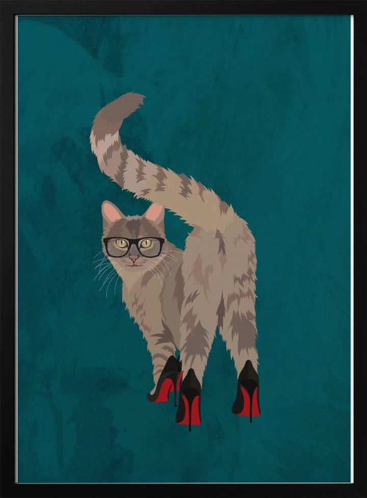 Cat in heels turquoise - Stretched Canvas, Poster or Fine Art Print - I Heart Wall Art - Poster Print, Canvas Print or Framed Art Print