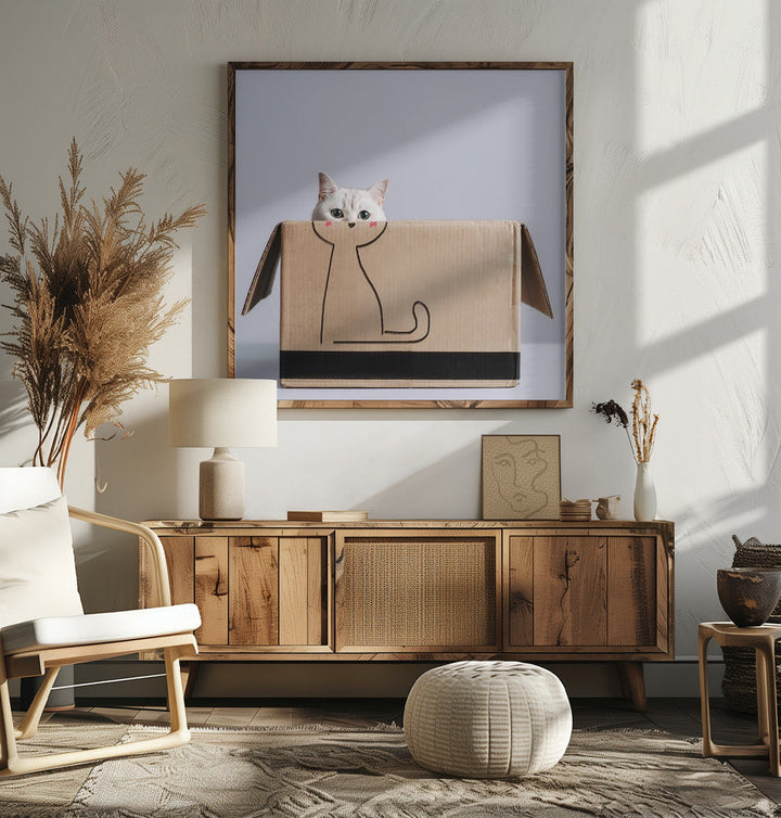 Cat in the box - Square Stretched Canvas, Poster or Fine Art Print I Heart Wall Art