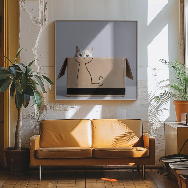 Cat in the box - Square Stretched Canvas, Poster or Fine Art Print I Heart Wall Art