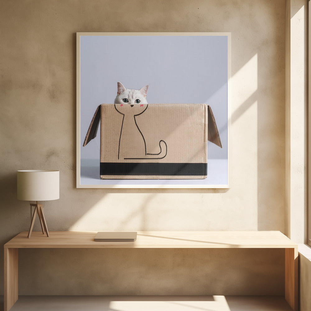 Cat in the box - Square Stretched Canvas, Poster or Fine Art Print I Heart Wall Art