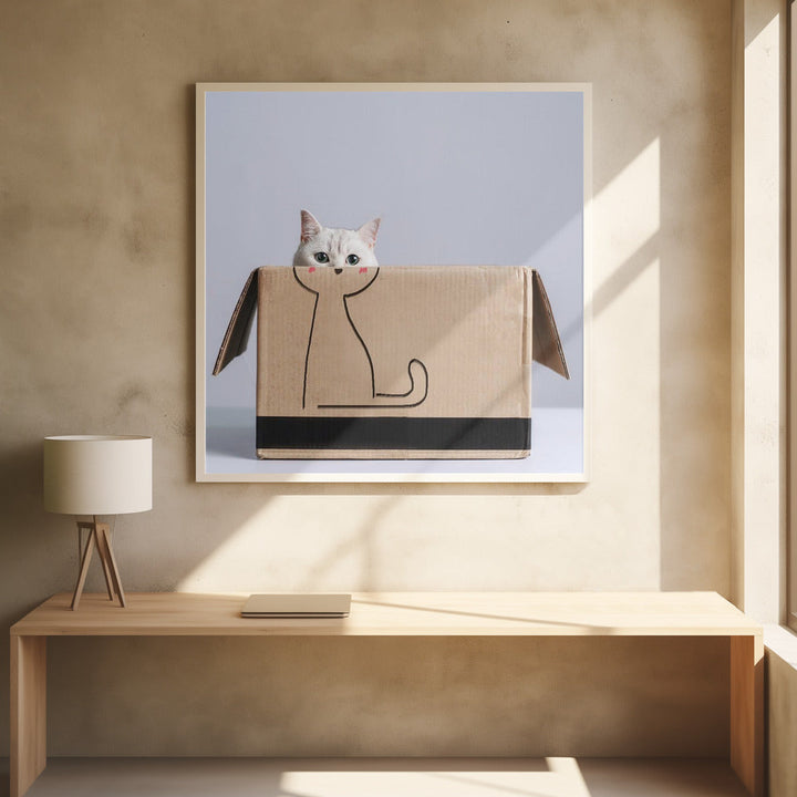 Cat in the box - Square Stretched Canvas, Poster or Fine Art Print I Heart Wall Art