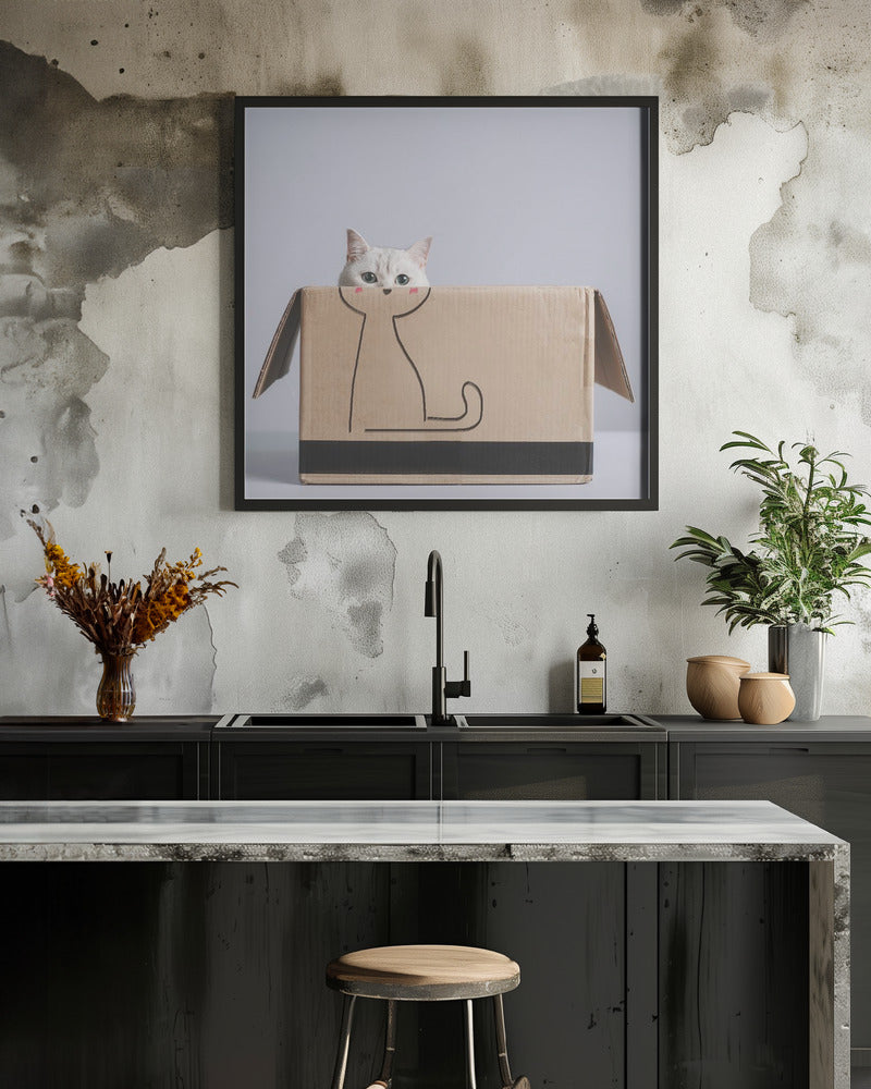 Cat in the box - Square Stretched Canvas, Poster or Fine Art Print I Heart Wall Art