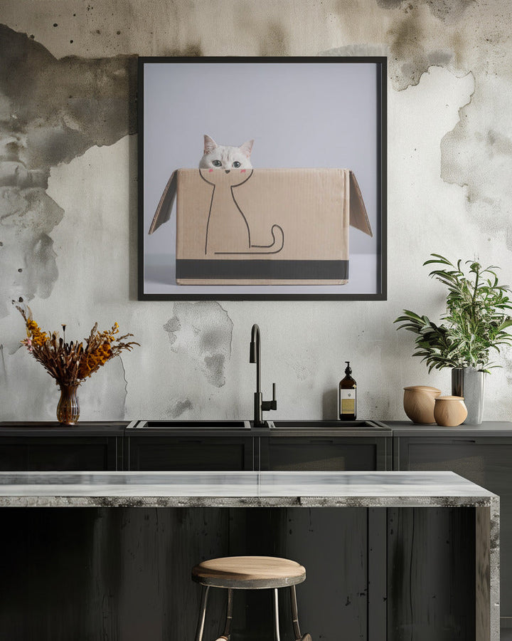 Cat in the box - Square Stretched Canvas, Poster or Fine Art Print I Heart Wall Art