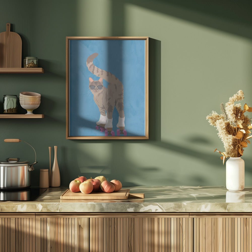 CAT ROLLERSKATING - Stretched Canvas, Poster or Fine Art Print - I Heart Wall Art - Poster Print, Canvas Print or Framed Art Print