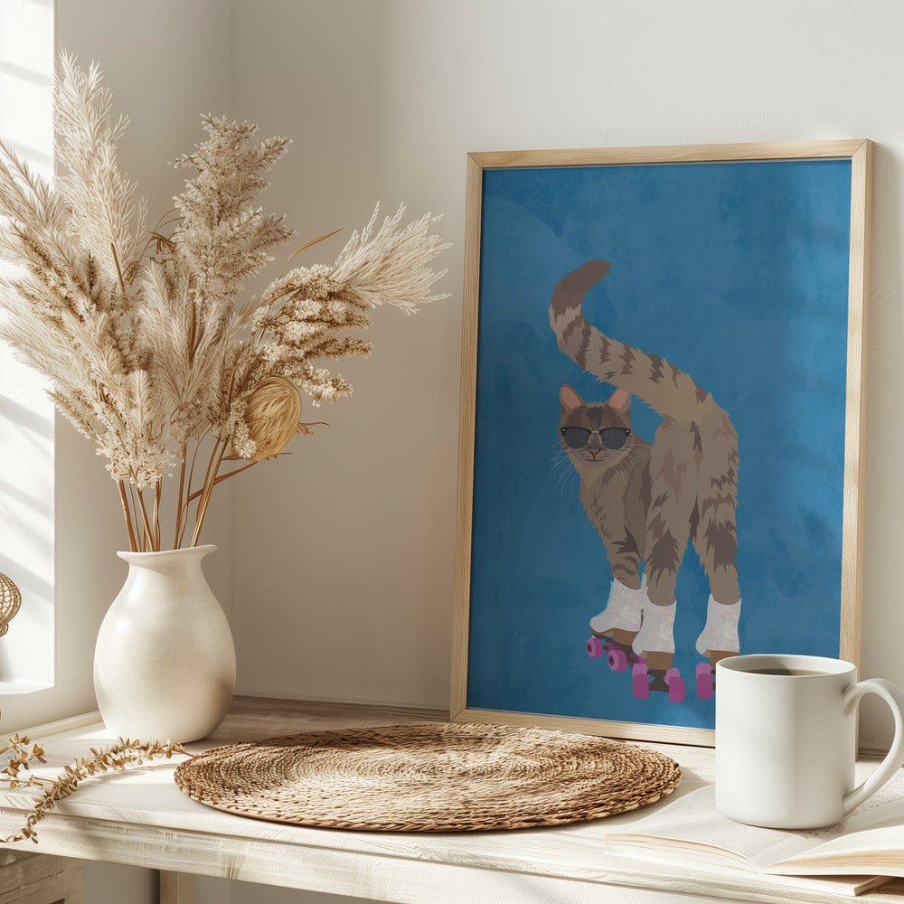 CAT ROLLERSKATING - Stretched Canvas, Poster or Fine Art Print - I Heart Wall Art - Poster Print, Canvas Print or Framed Art Print