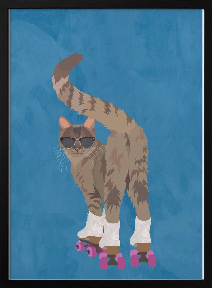 CAT ROLLERSKATING - Stretched Canvas, Poster or Fine Art Print - I Heart Wall Art - Poster Print, Canvas Print or Framed Art Print