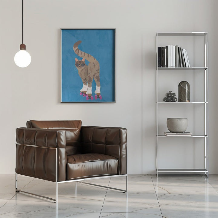 CAT ROLLERSKATING - Stretched Canvas, Poster or Fine Art Print - I Heart Wall Art - Poster Print, Canvas Print or Framed Art Print