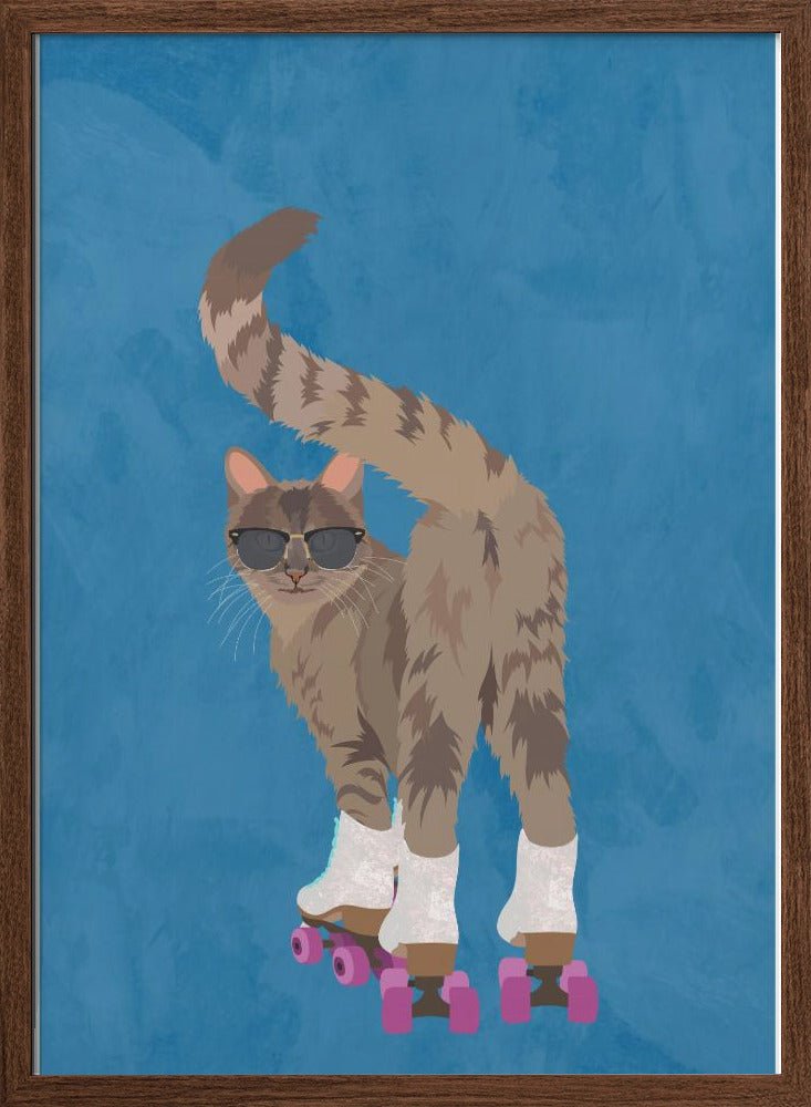 CAT ROLLERSKATING - Stretched Canvas, Poster or Fine Art Print - I Heart Wall Art - Poster Print, Canvas Print or Framed Art Print