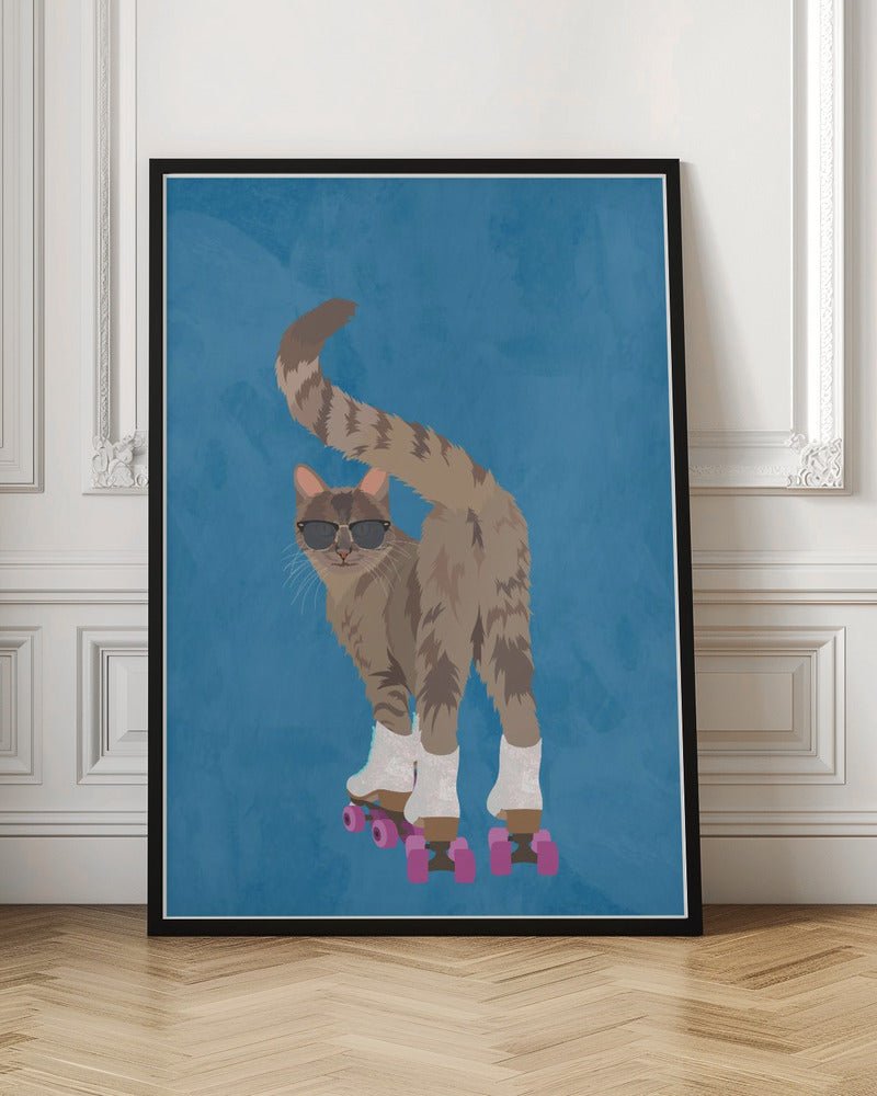 CAT ROLLERSKATING - Stretched Canvas, Poster or Fine Art Print - I Heart Wall Art - Poster Print, Canvas Print or Framed Art Print