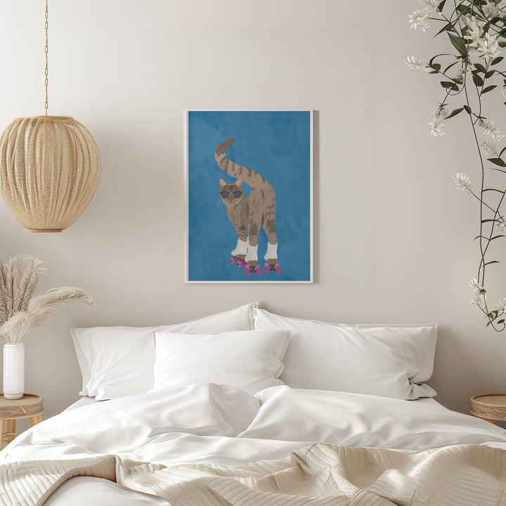 CAT ROLLERSKATING - Stretched Canvas, Poster or Fine Art Print - I Heart Wall Art - Poster Print, Canvas Print or Framed Art Print