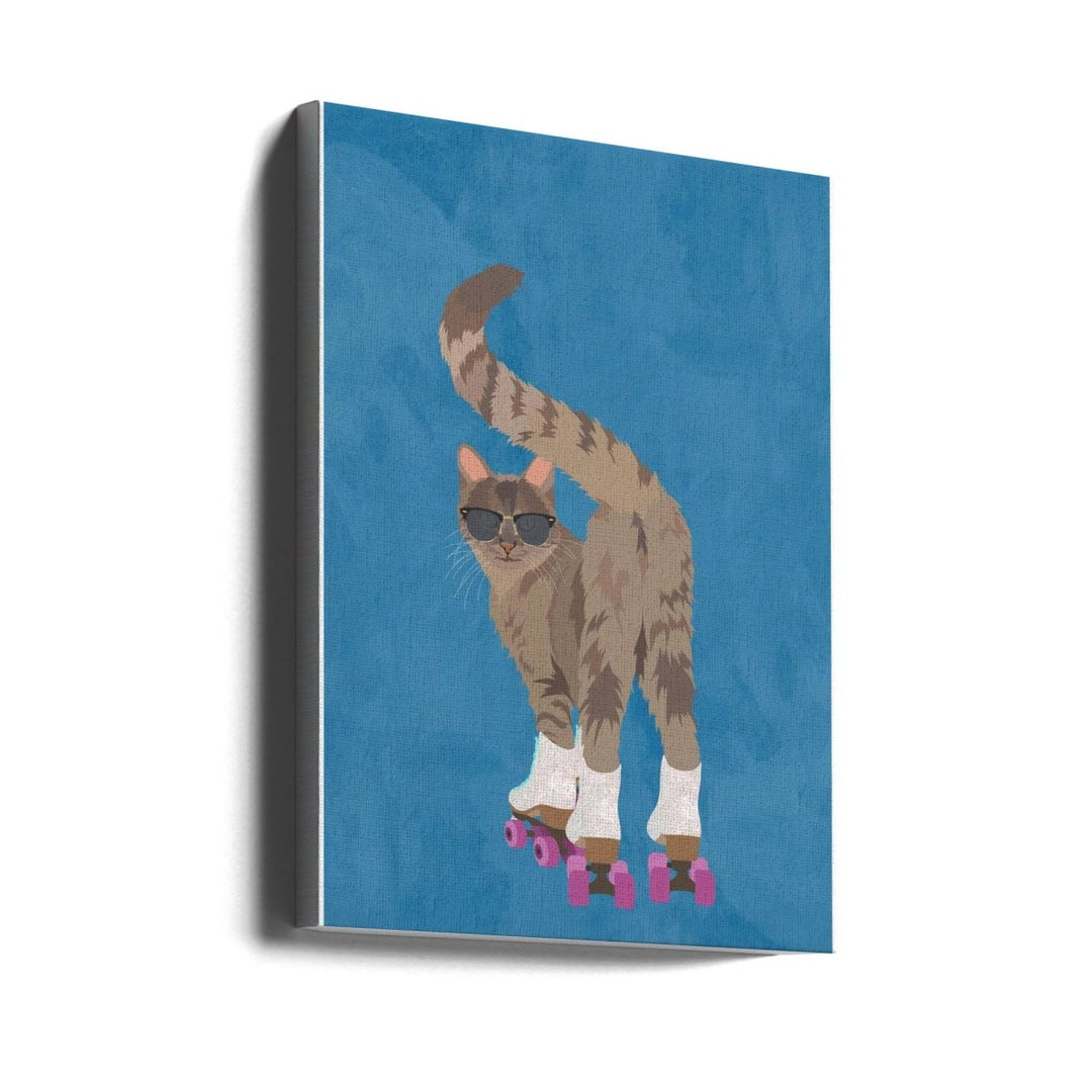 CAT ROLLERSKATING - Stretched Canvas, Poster or Fine Art Print - I Heart Wall Art - Poster Print, Canvas Print or Framed Art Print