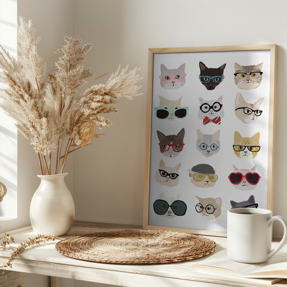 Cats With Glasses - Stretched Canvas, Poster or Fine Art Print I Heart Wall Art