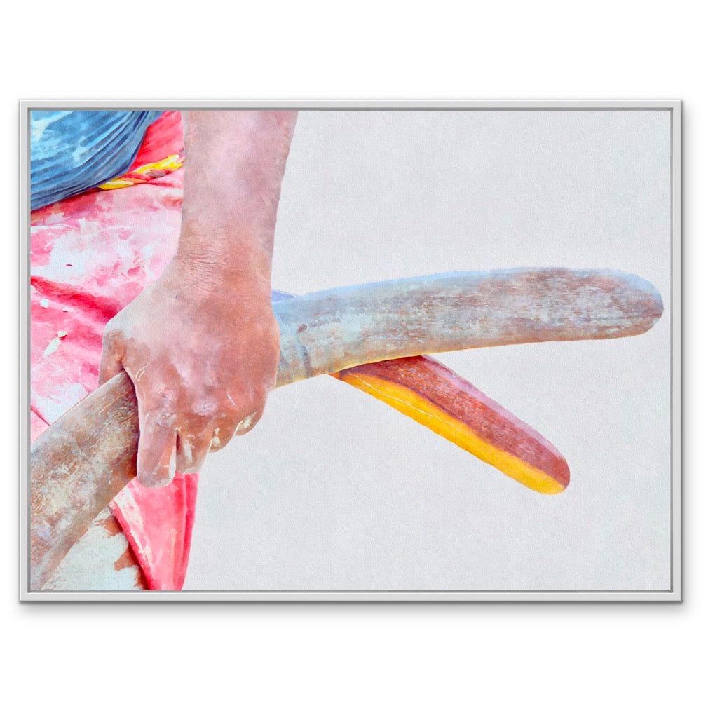 Ceremonial I - Watercolour Red Australian Aboriginal Boomerang Print