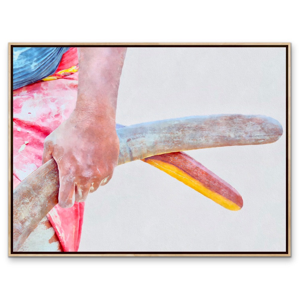 Ceremonial I - Watercolour Red Australian Aboriginal Boomerang Print