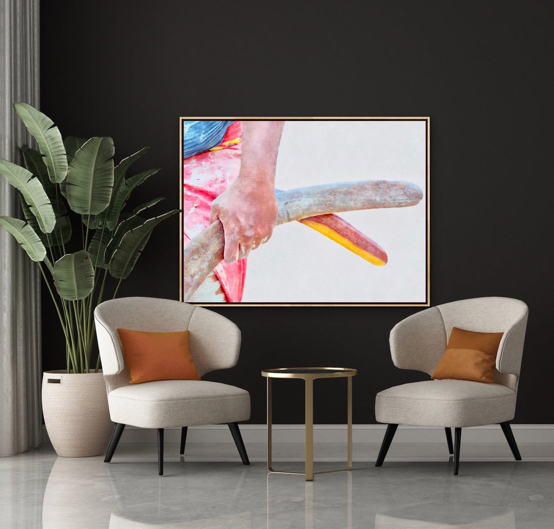 Ceremonial I - Watercolour Red Australian Aboriginal Boomerang Print