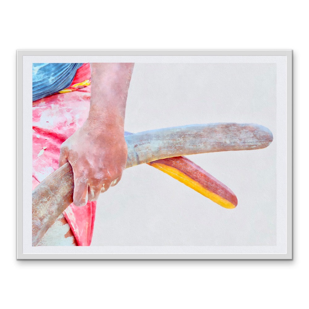 Ceremonial I - Watercolour Red Australian Aboriginal Boomerang Print