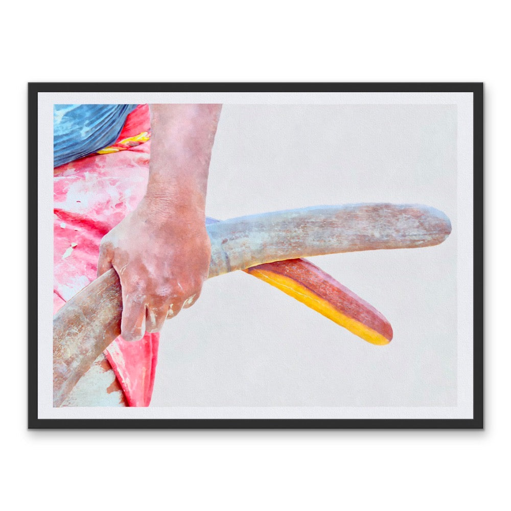 Ceremonial I - Watercolour Red Australian Aboriginal Boomerang Print