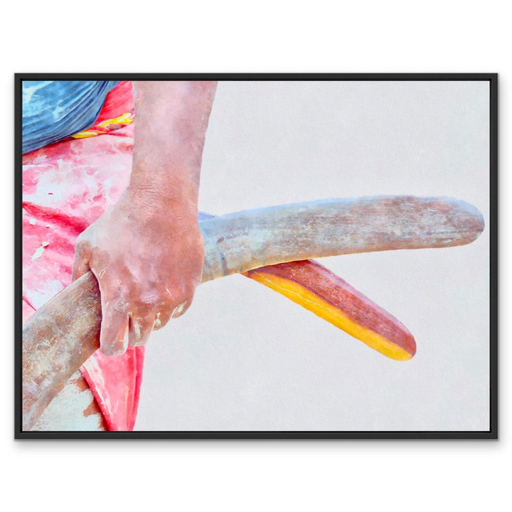 Ceremonial I - Watercolour Red Australian Aboriginal Boomerang Print