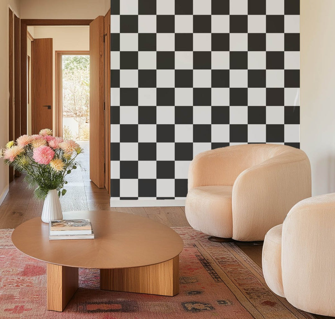 Checkerboard in Black And White - Peel and Stick Removable Wallpaper - I Heart Wall Art - Poster Print, Canvas Print or Framed Art Print